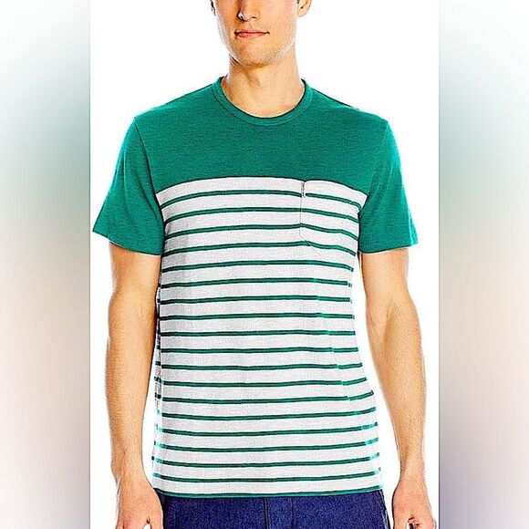 Ben Sherman Jade Green Yoked Stripe Short Sleeve T-Shirt Size Medium - Picture 1 of 7